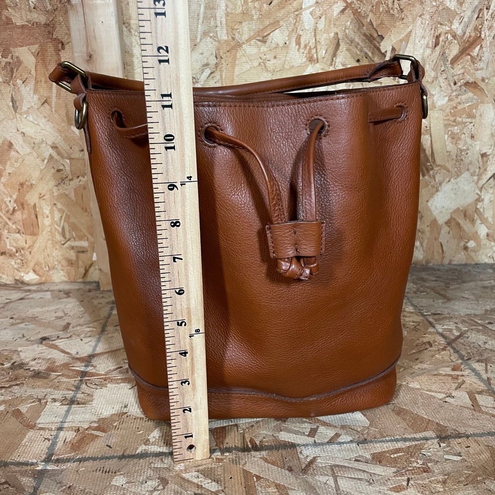 Madewell Bucket Bag Women Medium Cognac Brown Leather Drawstring Crossbody - Picture 8 of 16